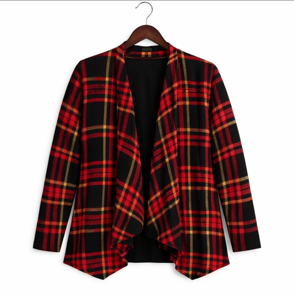NWT Catherine's Kimono Red Plaid Tartan Plus Cardigan Size 1XWP